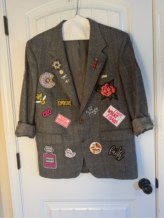 Jackets & Blazers - Vintage Upcycled Blazer with Colorful Patches and Jewels